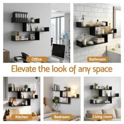 3 Tier Black Floating Wall Shelf Space Saving Wall Mounted Display Organizer for Home Bedroom Kitchen Bathroom Storage