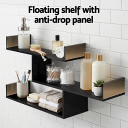 3 Tier Black Floating Wall Shelf Space Saving Wall Mounted Display Organizer for Home Bedroom Kitchen Bathroom Storage