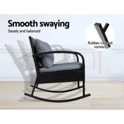 3 Piece Patio Bistro Set Rocking Chair Table Wicker Outdoor Furniture Black