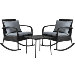 3 Piece Patio Bistro Set Rocking Chair Table Wicker Outdoor Furniture Black