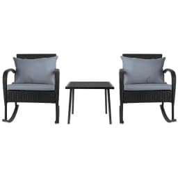 3 Piece Patio Bistro Set Rocking Chair Table Wicker Outdoor Furniture Black