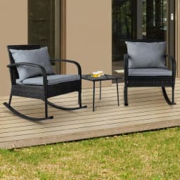 3 Piece Patio Bistro Set Rocking Chair Table Wicker Outdoor Furniture Black