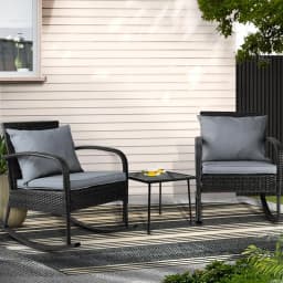 3 Piece Patio Bistro Set Rocking Chair Table Wicker Outdoor Furniture Black