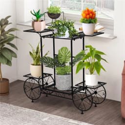 Large Metal Garden Cart Plant Stand Parisian Style Flower Display Rack Holder for Indoor Outdoor