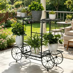 Large Metal Garden Cart Plant Stand Parisian Style Flower Display Rack Holder for Indoor Outdoor