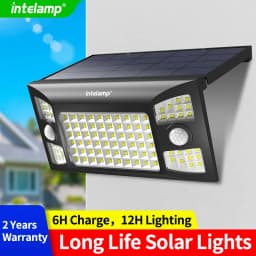 Intelamp Long Life 1300LM 4000mah Outdoor Solar Lights 6H Charge Lighting All Night With Two Motion Sensors 180° Wide-Angle Large Solar Panel Solar Lamp IP65 For Street Garden Path Yard Wall