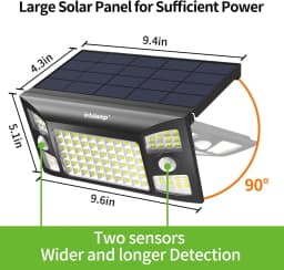Intelamp Long Life 1300LM 4000mah Outdoor Solar Lights 6H Charge Lighting All Night With Two Motion Sensors 180° Wide-Angle Large Solar Panel Solar Lamp IP65 For Street Garden Path Yard Wall