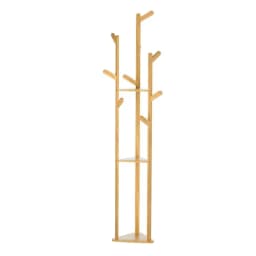 Bamboo Clothes Rack Airer Coat Stand with 9 Hooks Freestanding Garment Organizer for Home Entryway Storage
