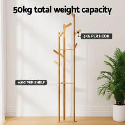 Bamboo Clothes Rack Airer Coat Stand with 9 Hooks Freestanding Garment Organizer for Home Entryway Storage