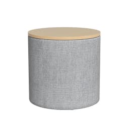 Storage Ottoman Blanket Box 40cm Round Grey Linen Upholstered Footstool with Hidden Storage for Living Room Bedroom Nursery