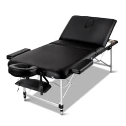 75cm Portable 3 Fold Aluminium Massage Table Beauty Bed Black Lightweight Foldable Spa Treatment Chair