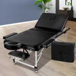 75cm Portable 3 Fold Aluminium Massage Table Beauty Bed Black Lightweight Foldable Spa Treatment Chair