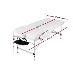 75cm Portable 3 Fold Aluminium Massage Table Beauty Bed Black Lightweight Foldable Spa Treatment Chair