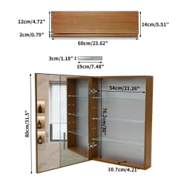 Bathroom Mirror Cabinet Wall Medicine Storage Cabinet with Motion Sensor LED Light, Single Door, Aluminum Framed, Walnut Wood Color, Silent Hinges