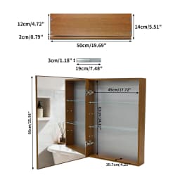 Bathroom Mirror Cabinet Wall Medicine Storage Cabinet with Motion Sensor LED Light, Single Door, Aluminum Framed, Walnut Wood Color, Silent Hinges
