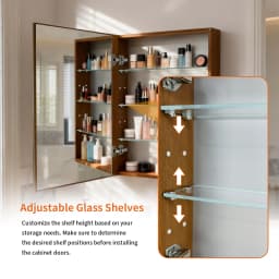Bathroom Mirror Cabinet Wall Medicine Storage Cabinet with Motion Sensor LED Light, Single Door, Aluminum Framed, Walnut Wood Color, Silent Hinges