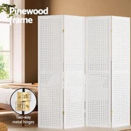 4 Panel White Pegboard Room Divider Screen 164x170cm Freestanding Folding Partition Organizer Display Backdrop
