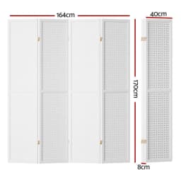 4 Panel White Pegboard Room Divider Screen 164x170cm Freestanding Folding Partition Organizer Display Backdrop