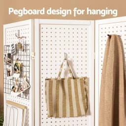 4 Panel White Pegboard Room Divider Screen 164x170cm Freestanding Folding Partition Organizer Display Backdrop