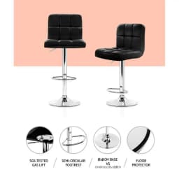 2x Black Leather Gas Lift Bar Stools Adjustable Modern Swivel Counter Chairs