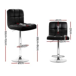 2x Black Leather Gas Lift Bar Stools Adjustable Modern Swivel Counter Chairs