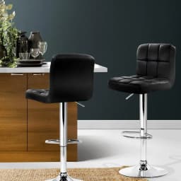 2x Black Leather Gas Lift Bar Stools Adjustable Modern Swivel Counter Chairs