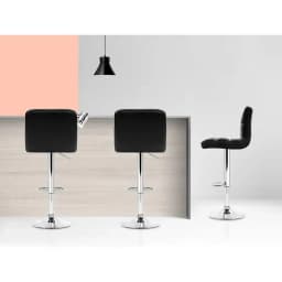 2x Black Leather Gas Lift Bar Stools Adjustable Modern Swivel Counter Chairs