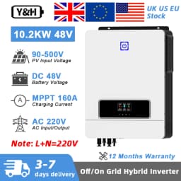 Y&H 10.2KW Hybrid Solar Inverter 48V 230V Pure Sine Wave Off Grid On Grid Inverter MPPT 160A Solar Charger for Lithium Battery Home Energy Storage System with BMS WiFi(Optional), Local Warehouse Fast Delivery
