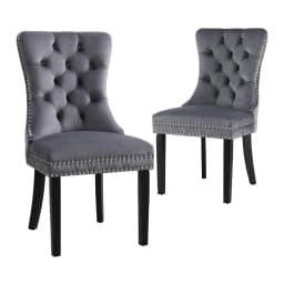 Set of 2 Grey Velvet Dining Chairs Modern Upholstered Kitchen Side Chairs with Sturdy Legs for Home Dining Room Living Room Guest Seating