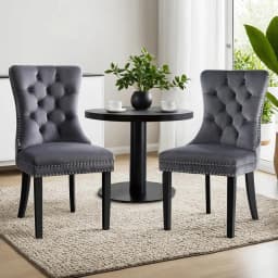 Set of 2 Grey Velvet Dining Chairs Modern Upholstered Kitchen Side Chairs with Sturdy Legs for Home Dining Room Living Room Guest Seating