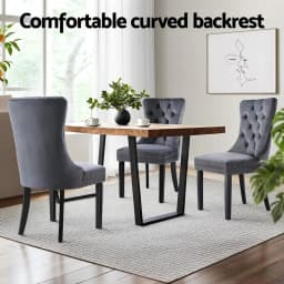 Set of 2 Grey Velvet Dining Chairs Modern Upholstered Kitchen Side Chairs with Sturdy Legs for Home Dining Room Living Room Guest Seating