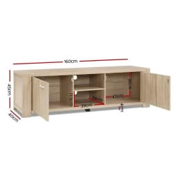 160cm Pine TV Cabinet Entertainment Unit Modern Wooden Storage Media Console for Living Room
