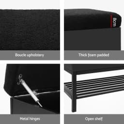 Boucle Storage Ottoman Blanket Box 110cm Upholstered Bedroom Bench with Shelf