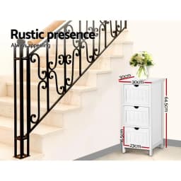 White 3 Drawer Bedside Table Bathroom Storage Cabinet Narrow Wooden Nightstand Organizer for Bedroom Living Room Home Use