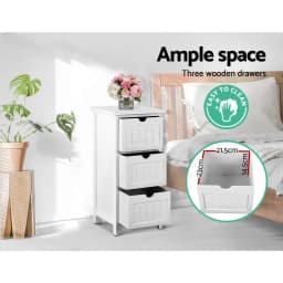 White 3 Drawer Bedside Table Bathroom Storage Cabinet Narrow Wooden Nightstand Organizer for Bedroom Living Room Home Use