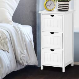 White 3 Drawer Bedside Table Bathroom Storage Cabinet Narrow Wooden Nightstand Organizer for Bedroom Living Room Home Use