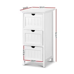 White 3 Drawer Bedside Table Bathroom Storage Cabinet Narrow Wooden Nightstand Organizer for Bedroom Living Room Home Use