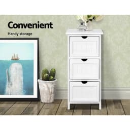 White 3 Drawer Bedside Table Bathroom Storage Cabinet Narrow Wooden Nightstand Organizer for Bedroom Living Room Home Use
