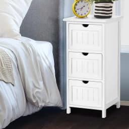 White 3 Drawer Bedside Table Bathroom Storage Cabinet Narrow Wooden Nightstand Organizer for Bedroom Living Room Home Use