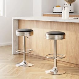 Set of 2 Backless PU Leather Bar Stools Black Chrome Modern Counter Height Kitchen Seating