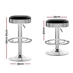 Set of 2 Backless PU Leather Bar Stools Black Chrome Modern Counter Height Kitchen Seating