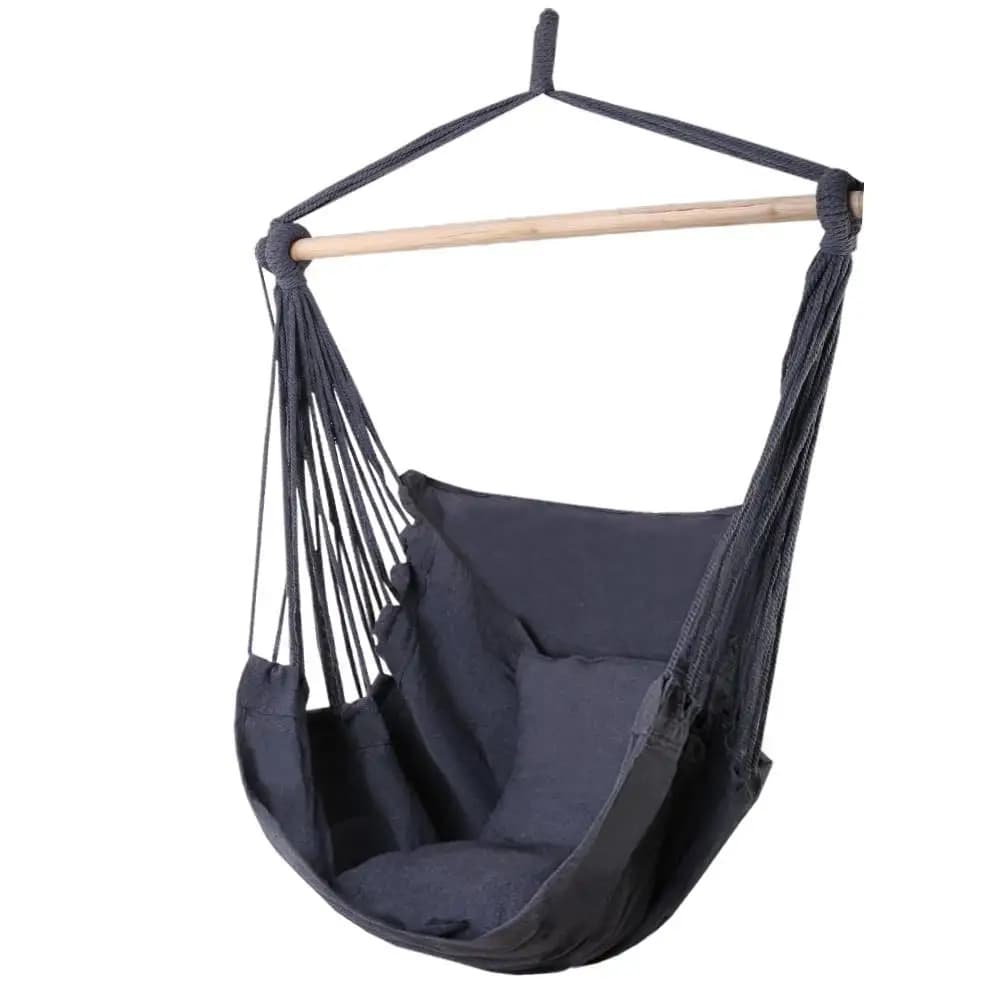 Outdoor Camping Hammock Chair with Cushion Pillow Grey Relaxing Hanging Seat Comfortable Portable Garden Swing Chair
