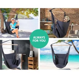 Outdoor Camping Hammock Chair with Cushion Pillow Grey Relaxing Hanging Seat Comfortable Portable Garden Swing Chair