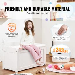 VEVOR Wooden Toy Chest for Kids Toddler Storage Box with Flip-Top Lid and Safety Hinge for Playroom Living Room or Entry