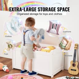 VEVOR Wooden Toy Chest for Kids Toddler Storage Box with Flip-Top Lid and Safety Hinge for Playroom Living Room or Entry