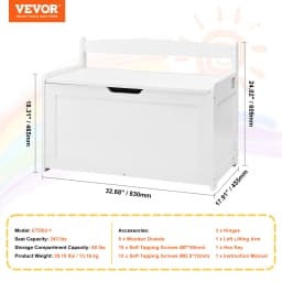VEVOR Wooden Toy Chest for Kids Toddler Storage Box with Flip-Top Lid and Safety Hinge for Playroom Living Room or Entry