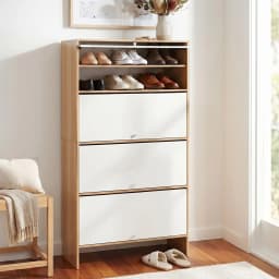 Narrow White Pine Shoe Cabinet Adjustable Shelves Flip Up Door Space Saving Entryway Storage Organizer