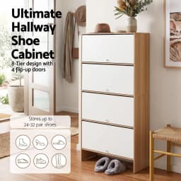 Narrow White Pine Shoe Cabinet Adjustable Shelves Flip Up Door Space Saving Entryway Storage Organizer