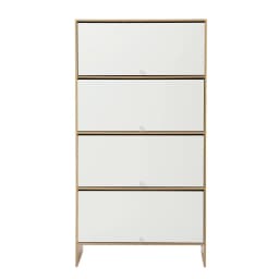Narrow White Pine Shoe Cabinet Adjustable Shelves Flip Up Door Space Saving Entryway Storage Organizer