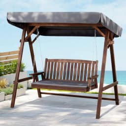 Wooden Swing Chair Garden Bench Canopy 3 Seater Outdoor Patio Furniture Hanging Porch Seat with Cushions Relaxation Rocking Chair for Garden Yard Balcony Terrace